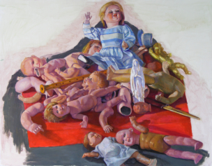 Triumph der Puppe Angie, 2014, Mischtechnik auf Hartfaser, 100 x 130 cm