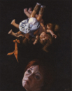 Selbst mit Puppen, 2002, Mischtechnik auf Hartfaser, 80 x 70 cm