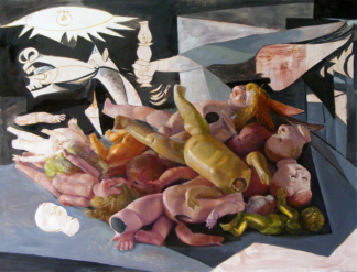 Und immer wieder Guernica II, 2011, Mischtechnik auf Hartfaser, 100 x 125 cm