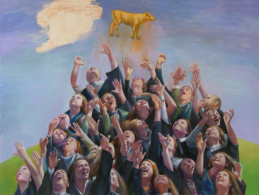 Tanz um das goldene Kalb, 2012, Mischtechnik auf Hartfaser, 150 x 200 cm