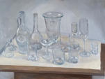 Stillleben mit Glas, 2022, Mischtechnik auf Hartfaser, 60 x 80 cm